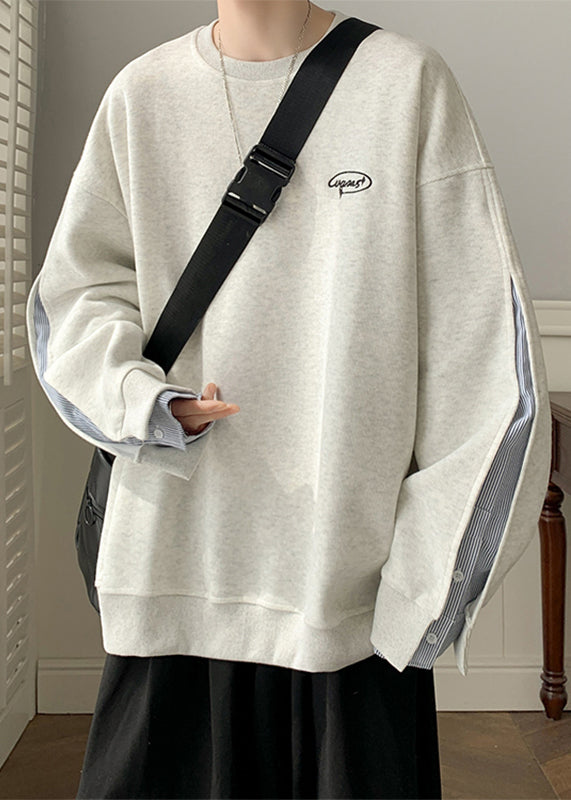 Loose Neck Men Black O Two Cotton Button Pieces Sweatshirt False