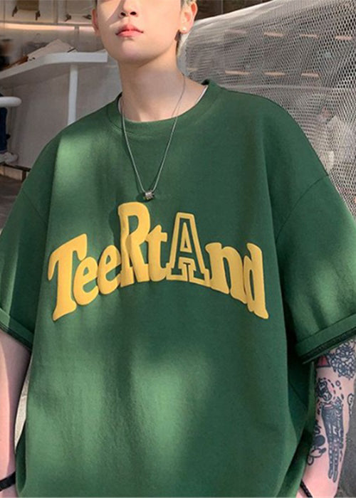 Solid Sleeve Cotton Loose Letter Half Black Neck Shirt O T Men