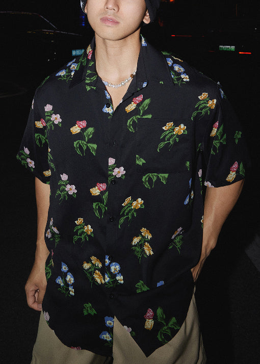 Shirt Men Pan Cotton Black Peter Summer Print Collar Loose