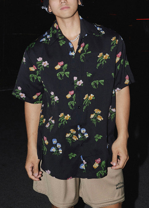 Shirt Men Pan Cotton Black Peter Summer Print Collar Loose