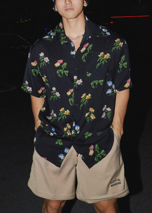 Shirt Men Pan Cotton Black Peter Summer Print Collar Loose