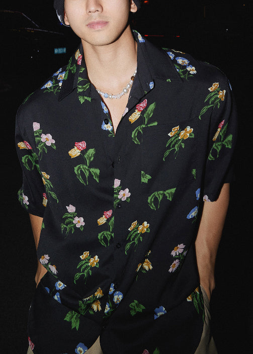 Shirt Men Pan Cotton Black Peter Summer Print Collar Loose