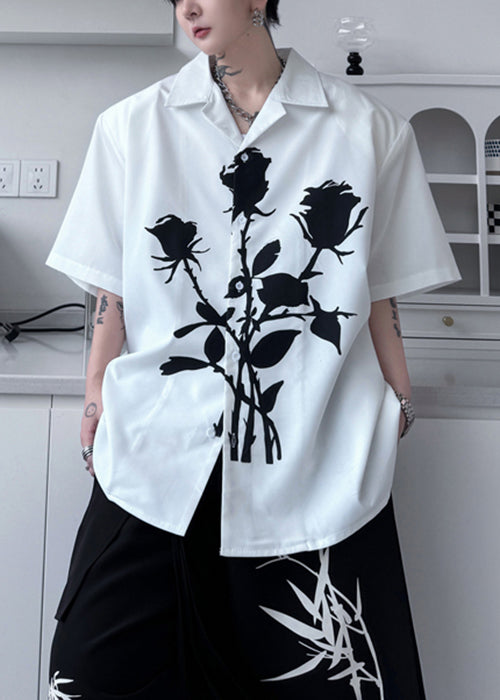 Print Black Pan Summer Cotton Loose Shirts Collar Men Peter