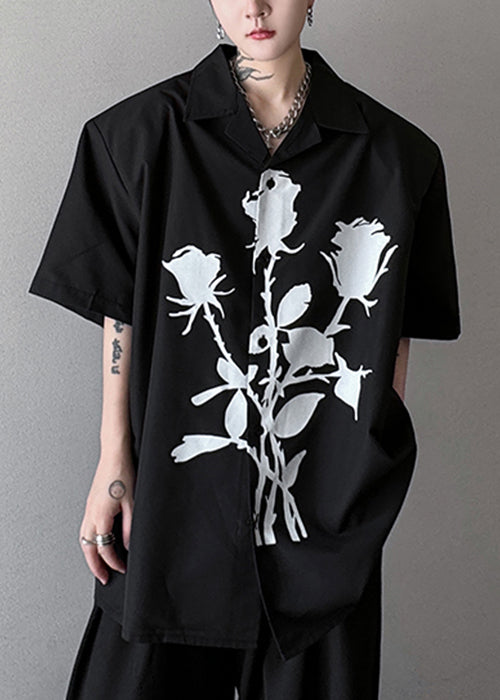 Print Black Pan Summer Cotton Loose Shirts Collar Men Peter