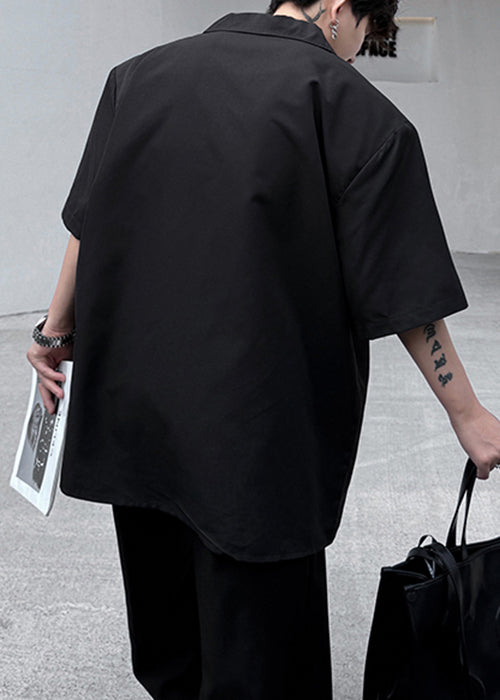 Print Black Pan Summer Cotton Loose Shirts Collar Men Peter