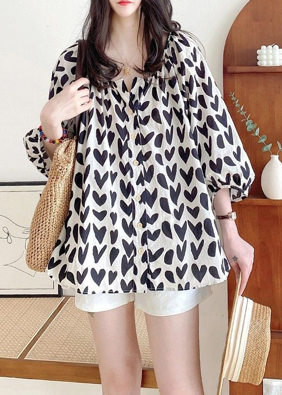 Bracelet Black Button Shirts Loose Print Cotton Sleeve