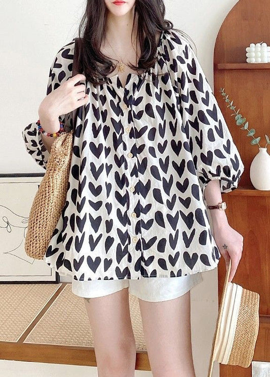 Bracelet Black Button Shirts Loose Print Cotton Sleeve