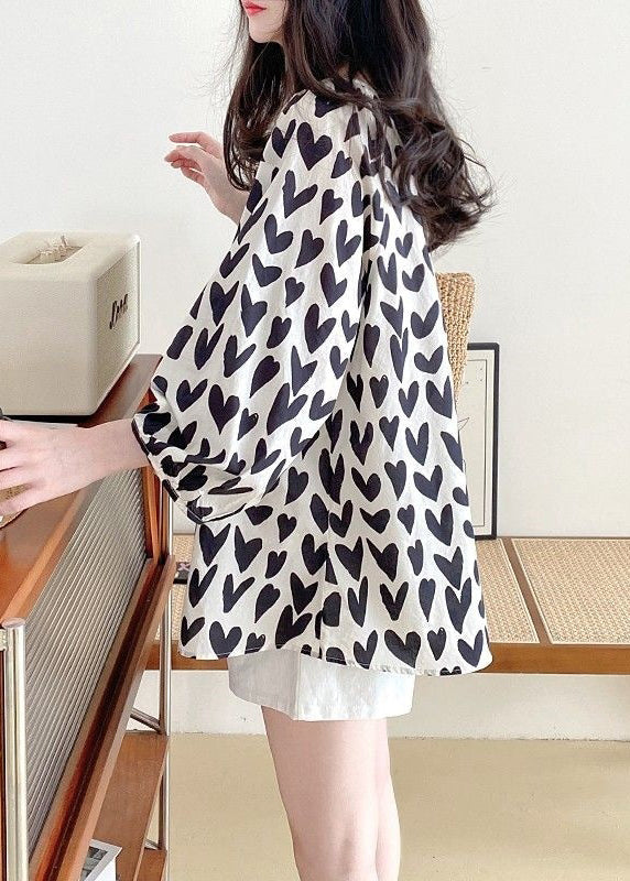 Bracelet Black Button Shirts Loose Print Cotton Sleeve