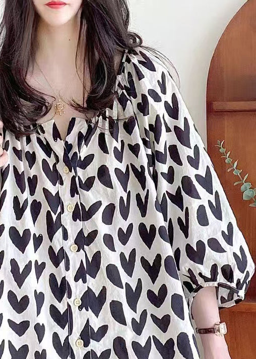 Bracelet Black Button Shirts Loose Print Cotton Sleeve