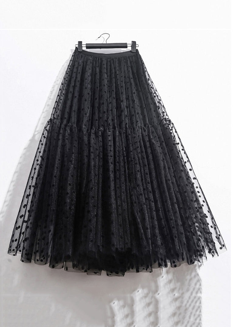 Loose Black Print Elastic Waist Tulle Skirts Summer AS1005 Ada Fashion