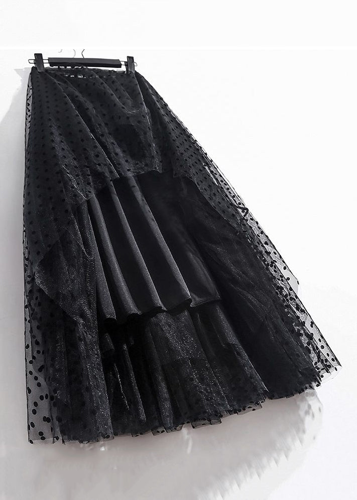 Loose Black Print Elastic Waist Tulle Skirts Summer AS1005 Ada Fashion