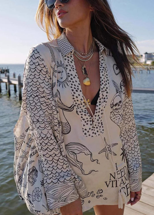 Up Set Pieces Shirts And Loose Shorts Lace Silk Black Print Two