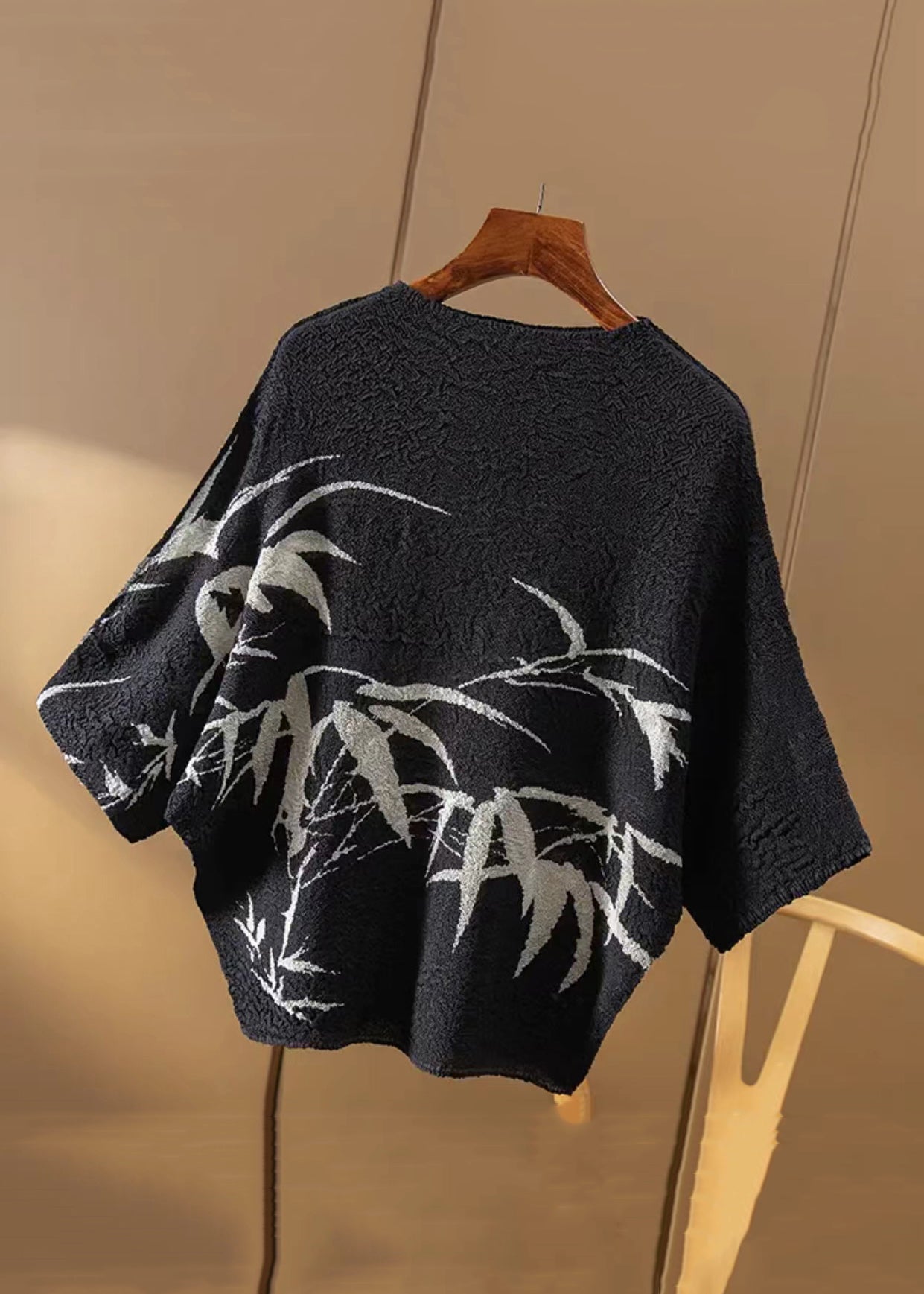 Cotton Print Shirt Summer T Loose Black Wrinkled