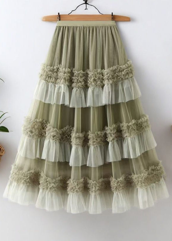 Elastic Loose Waist Summer Black Tulle Skirts Ruffled