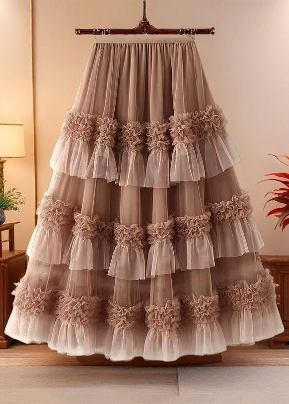 Elastic Loose Waist Summer Black Tulle Skirts Ruffled