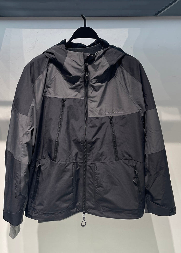 Black Patchwork Mens Hooded Coat Spring Loose Zippered Cotton