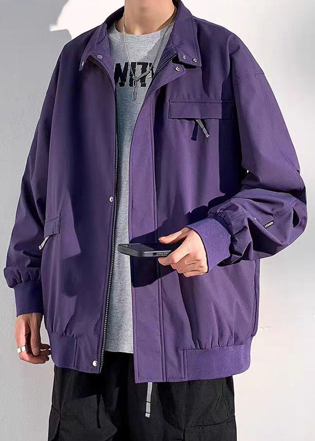 Black Cotton Coats Spring Pockets Mens Loose Solid Zippered