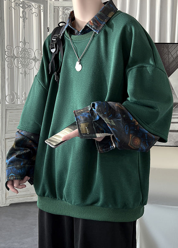 Blackish Collar Peter Two Pan Loose Patchwork Green False Pieces