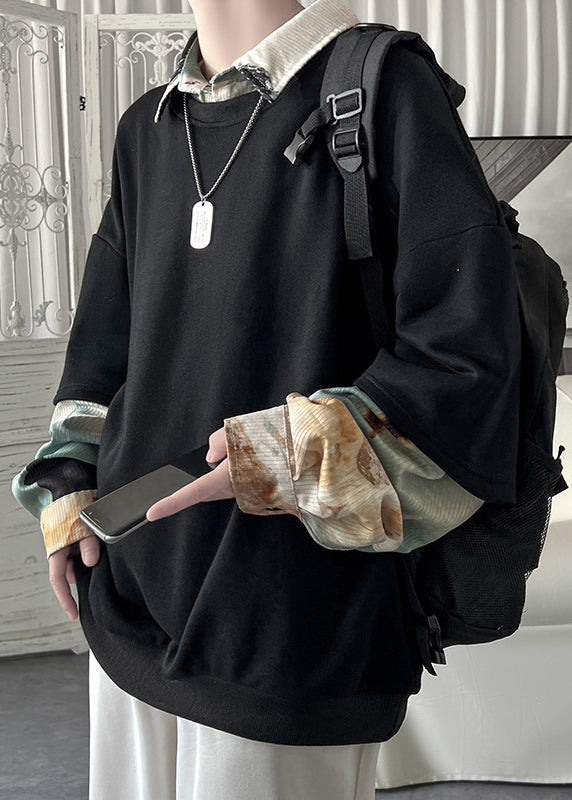 Blackish Collar Peter Two Pan Loose Patchwork Green False Pieces