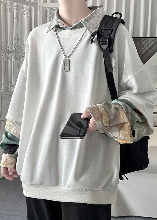 Blackish Collar Peter Two Pan Loose Patchwork Green False Pieces