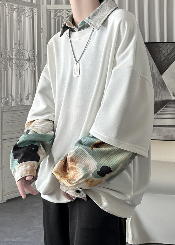 Blackish Collar Peter Two Pan Loose Patchwork Green False Pieces