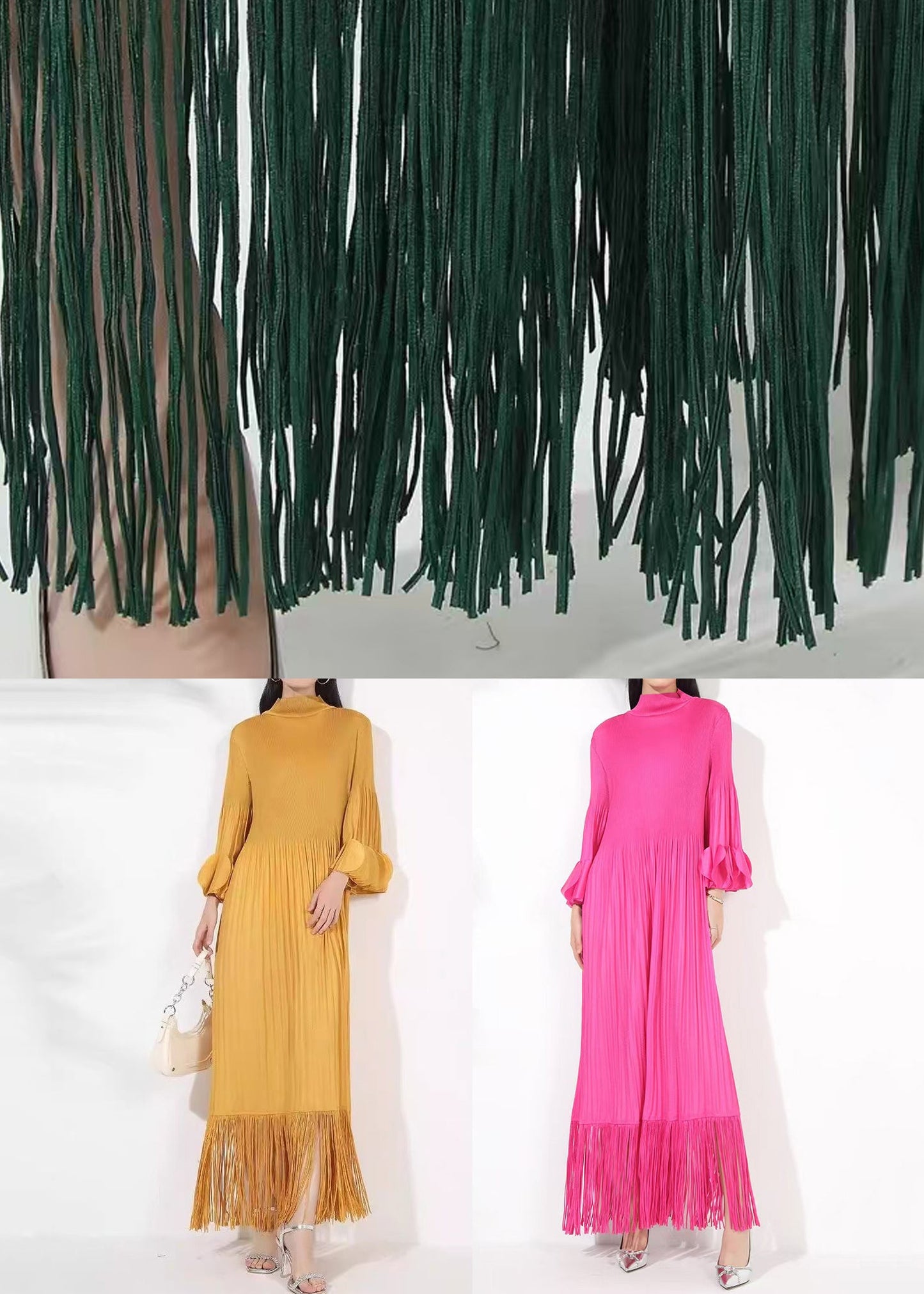 Loose Cotton Dress Wrinkled Blackish Long Green Solid Petal