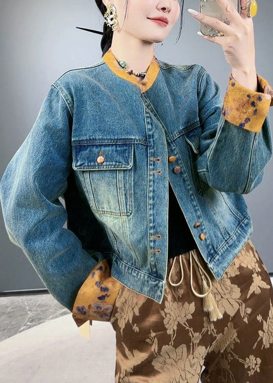 Loose Blue Button Pockets Patchwork Denim Coats Spring Ada Fashion