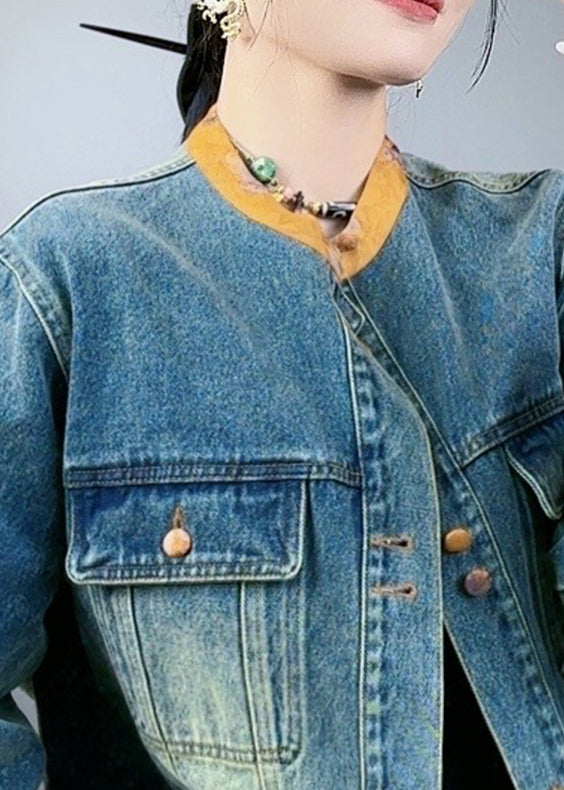 Loose Blue Button Pockets Patchwork Denim Coats Spring Ada Fashion