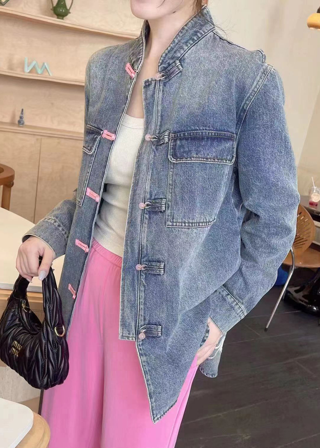 Loose Blue Embroidered Button Denim Coats Long Sleeve Ada Fashion