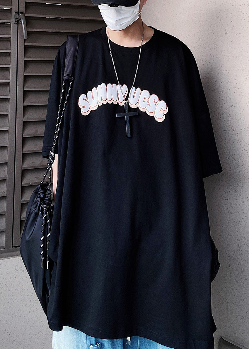 Floral Cotton Blue Men's T Half Shirts Loose Letter Sleeve