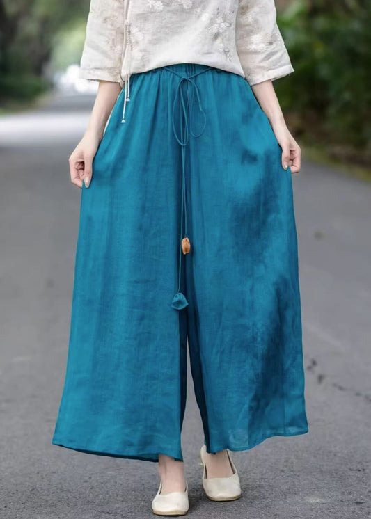 Pants Up Summer Loose Wide Blue Leg Lace Elastic Waist Cotton
