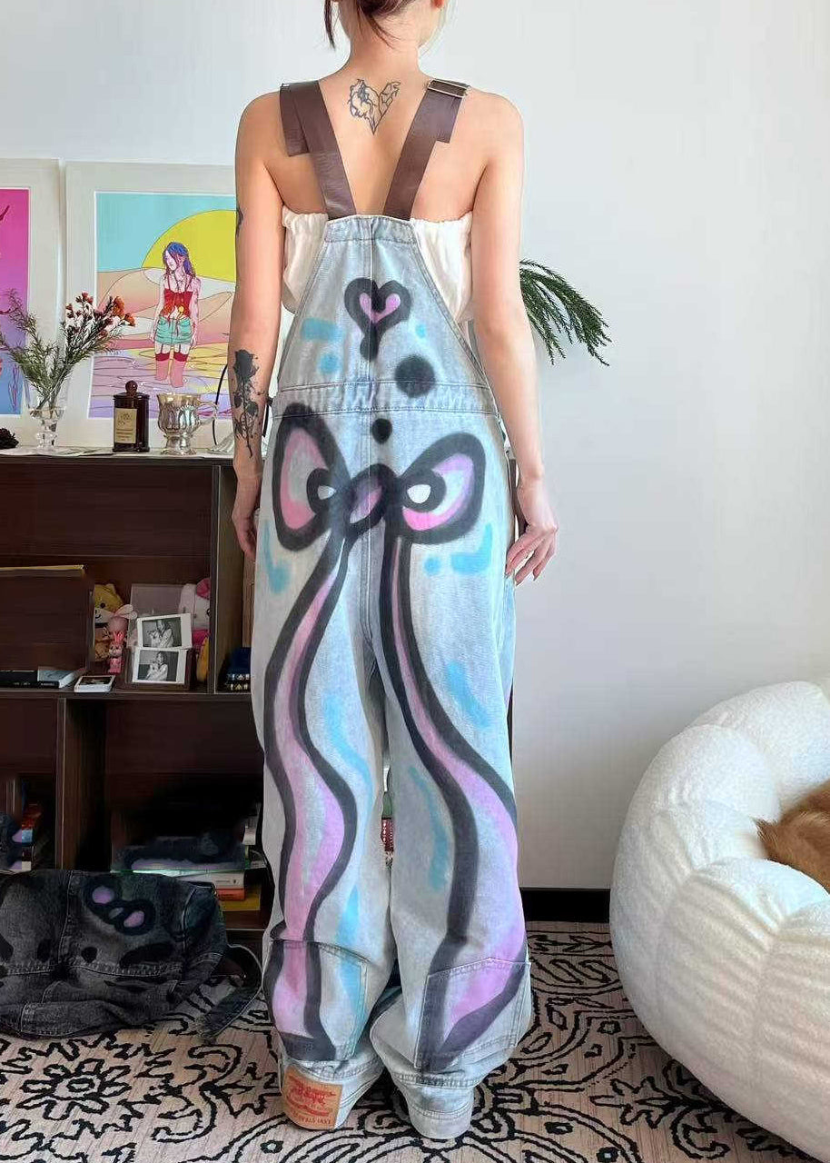 Dye Tie Cats Summer Blue Loose Patchwork Little Jumpsuit Denim Pockets