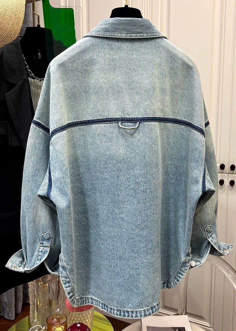 Peter Collar Blue Pan Button Mens Loose Pockets Denim Coats