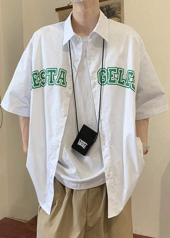 Loose Summer Cotton Blue Pan Shirts Mens Peter Collar Letter