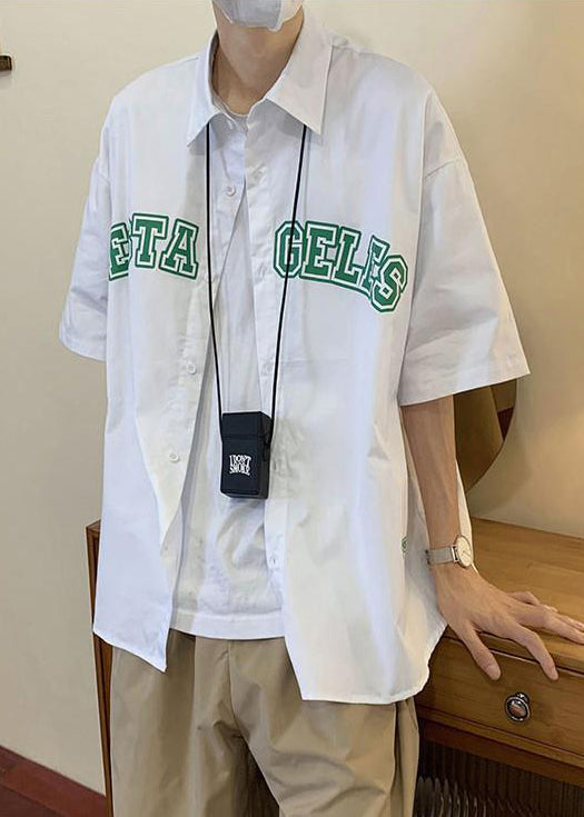 Loose Summer Cotton Blue Pan Shirts Mens Peter Collar Letter