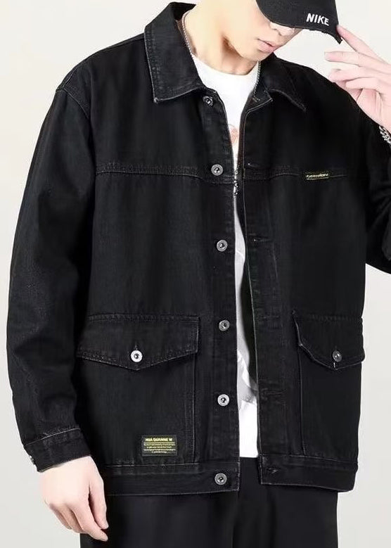 Peter Blue Loose Denim Collar Pan Pockets Coats Mens Spring