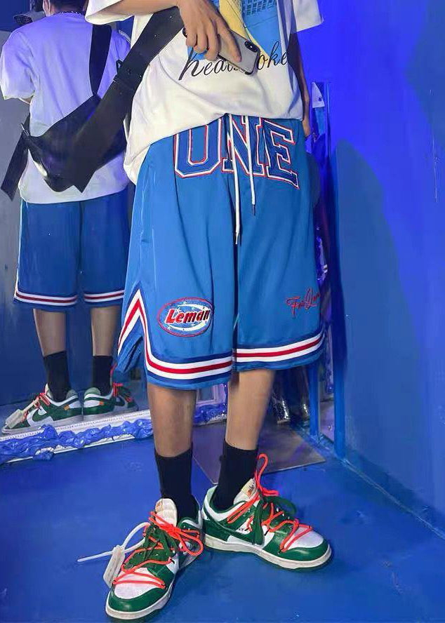 Shorts Basketball Print Blue Elastic Summer Waist Men Loose