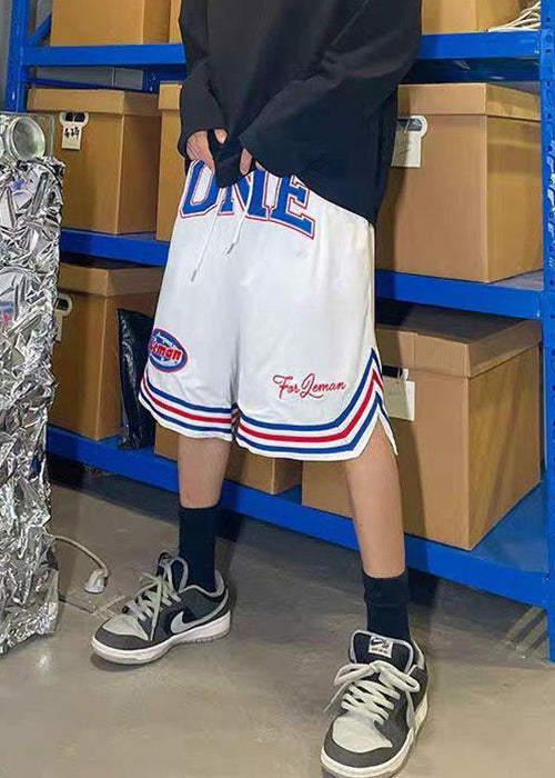 Shorts Basketball Print Blue Elastic Summer Waist Men Loose