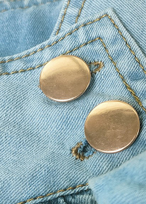 Lace Stand Denim Lantern Up Loose Sleeve Blue Collar Shirt