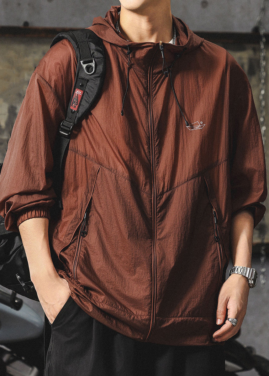 Hooded 50+ Zippered Summer Loose Coat Chocolate UPF Men