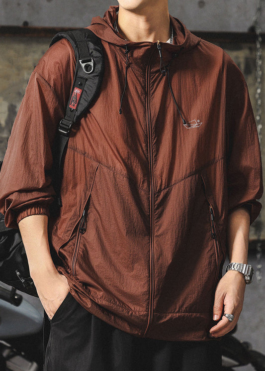 Hooded 50+ Zippered Summer Loose Coat Chocolate UPF Men