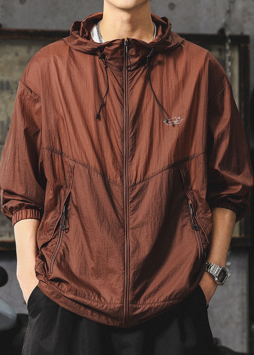Hooded 50+ Zippered Summer Loose Coat Chocolate UPF Men