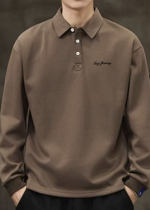 Loose Coffee Button Solid Cotton Men Polo Shirt Spring TC017