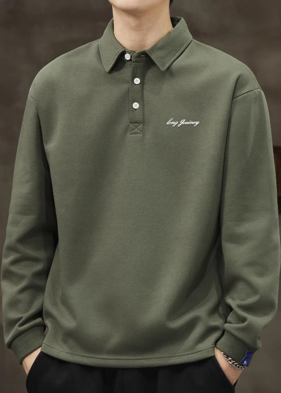 Loose Coffee Button Solid Cotton Men Polo Shirt Spring TC017