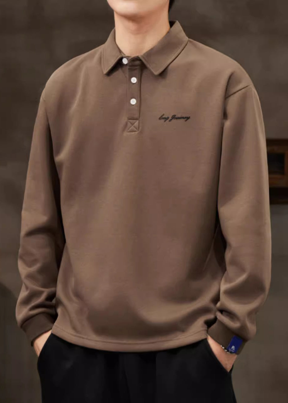 Loose Coffee Button Solid Cotton Men Polo Shirt Spring TC017