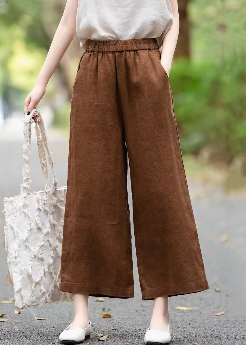 Pants Leg Coffee Summer Wide Linen Pockets Loose