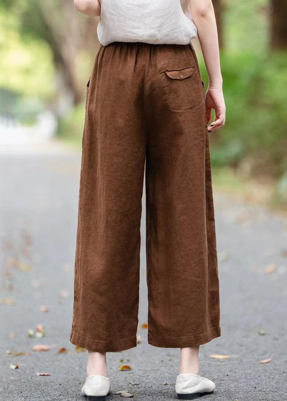 Pants Leg Coffee Summer Wide Linen Pockets Loose