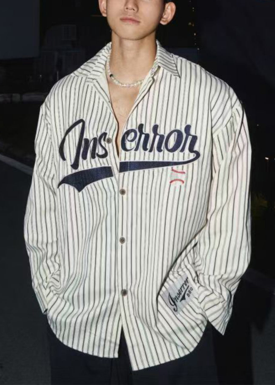 Letter Striped Shirts Coffee Cotton Spring Men Loose