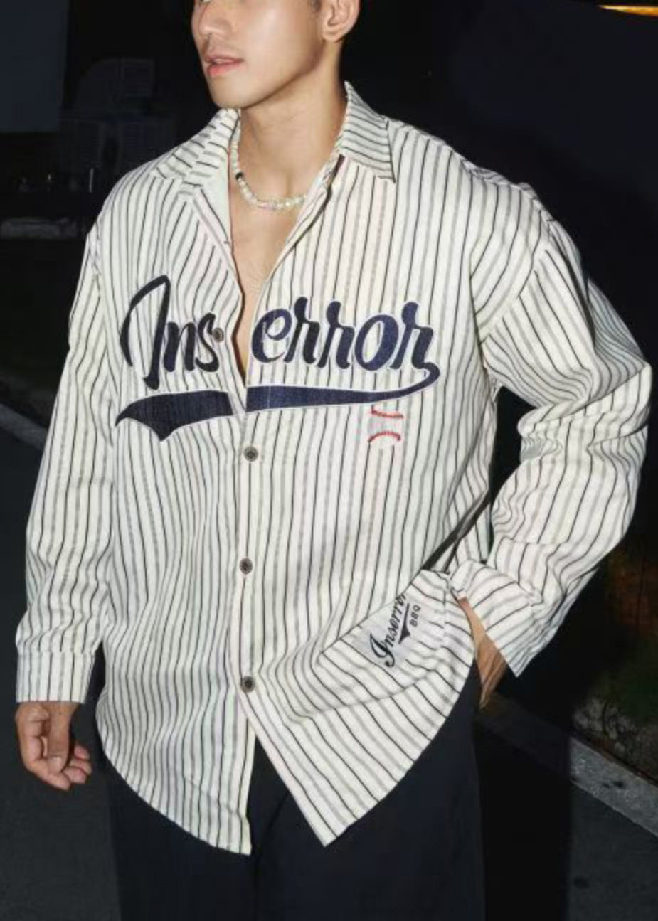 Letter Striped Shirts Coffee Cotton Spring Men Loose