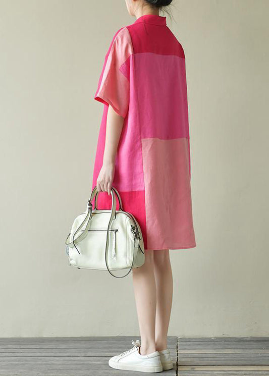 Collar Colorblock Loose Pan Summer Dress Peter Cotton Shirts
